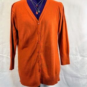 Elegant Orange V-Neck Women's Cardigan  Large